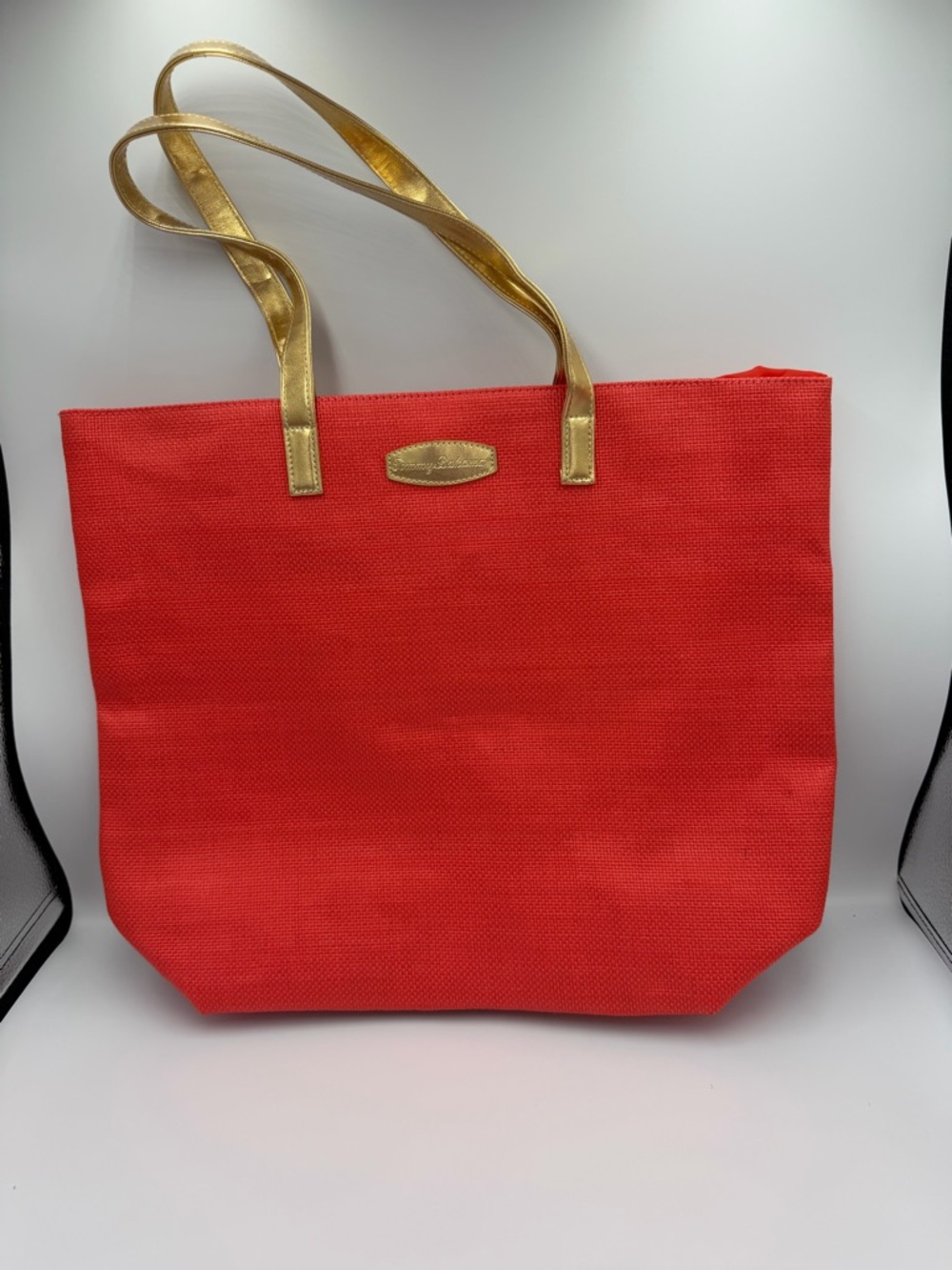 Tommy Bahama Red Tote with Gold Handles